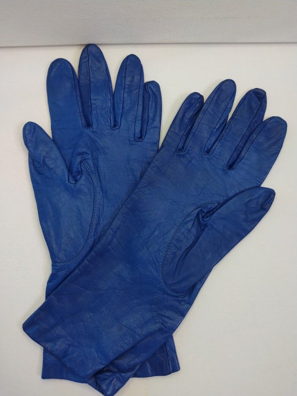 Vintage Aris Cobalt Blue Leather Gloves Lined Size 7.5 Winter Formal Workwear
